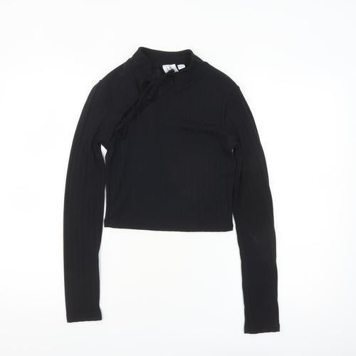 ASOS DESIGN Women’s Black Cropped High Neck Long Sleeve Top Size 8