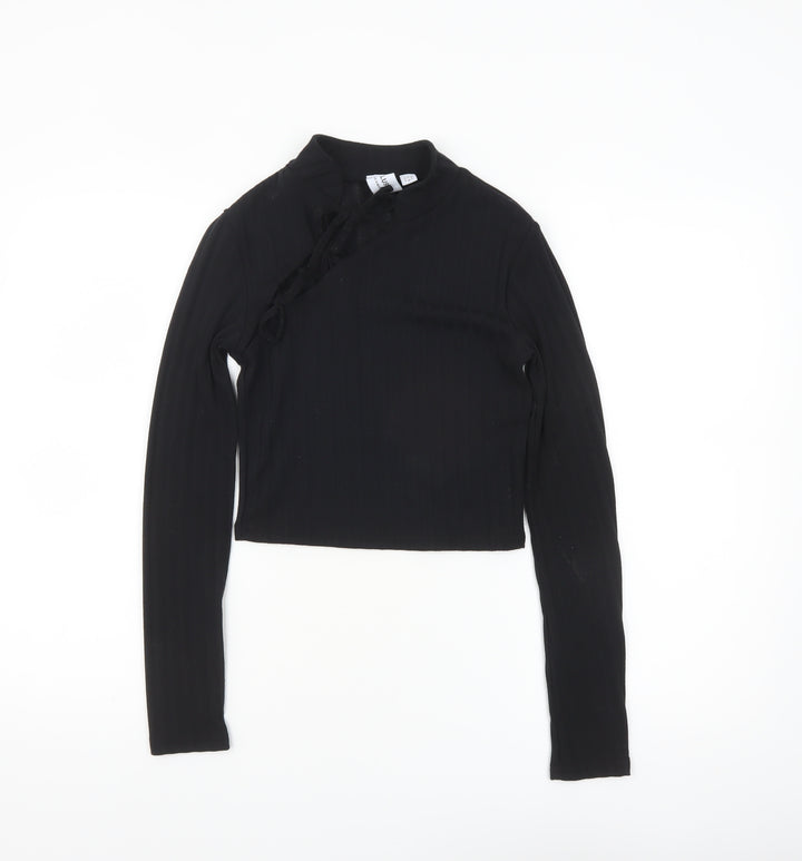 ASOS DESIGN Women’s Black Cropped High Neck Long Sleeve Top Size 8