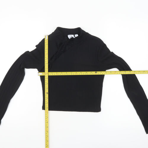 ASOS DESIGN Women’s Black Cropped High Neck Long Sleeve Top Size 8