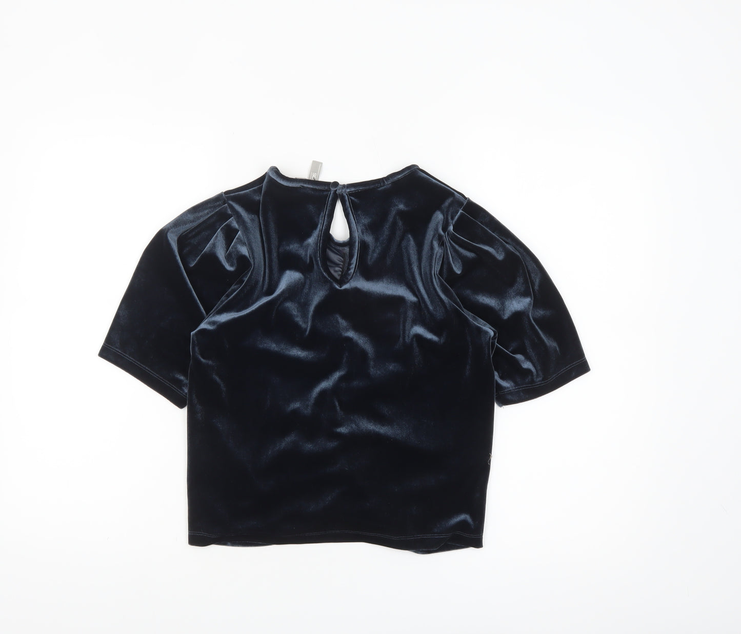ASOS Women Blue Velvet Cropped Blouse Size 8 Puff Sleeve