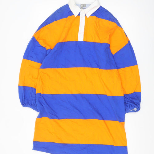 ASOS Women's Blue Orange Collared Striped Shirt Dress Size 8