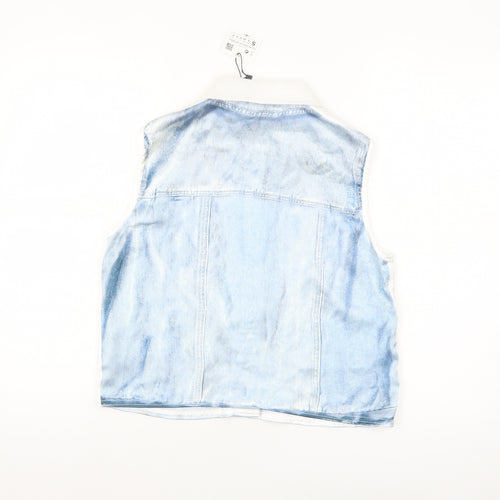 ZARA Women Blue Collared Sleeveless Cropped Button-Up Top Size S