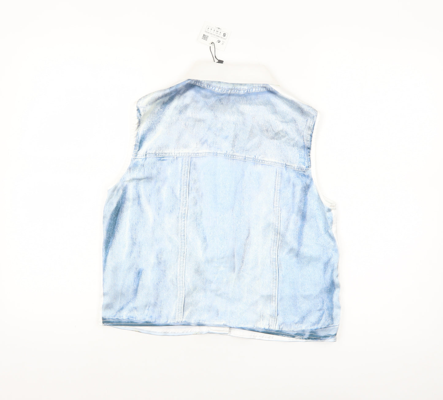 ZARA Women Blue Collared Sleeveless Cropped Button-Up Top Size S