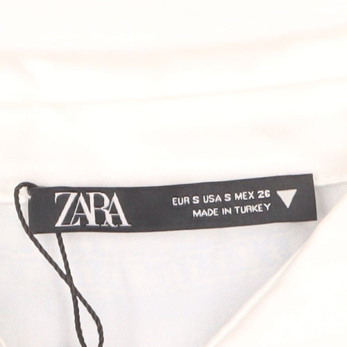 ZARA Women Blue Collared Sleeveless Cropped Button-Up Top Size S