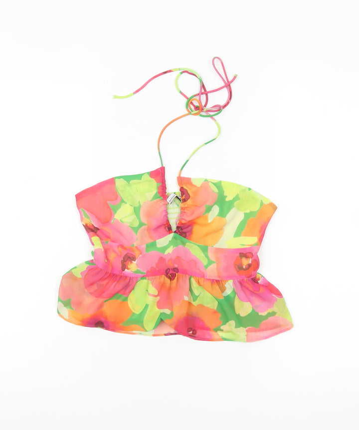 Bershka Women’s Multicoloured Floral Halter Camisole Top Size 10