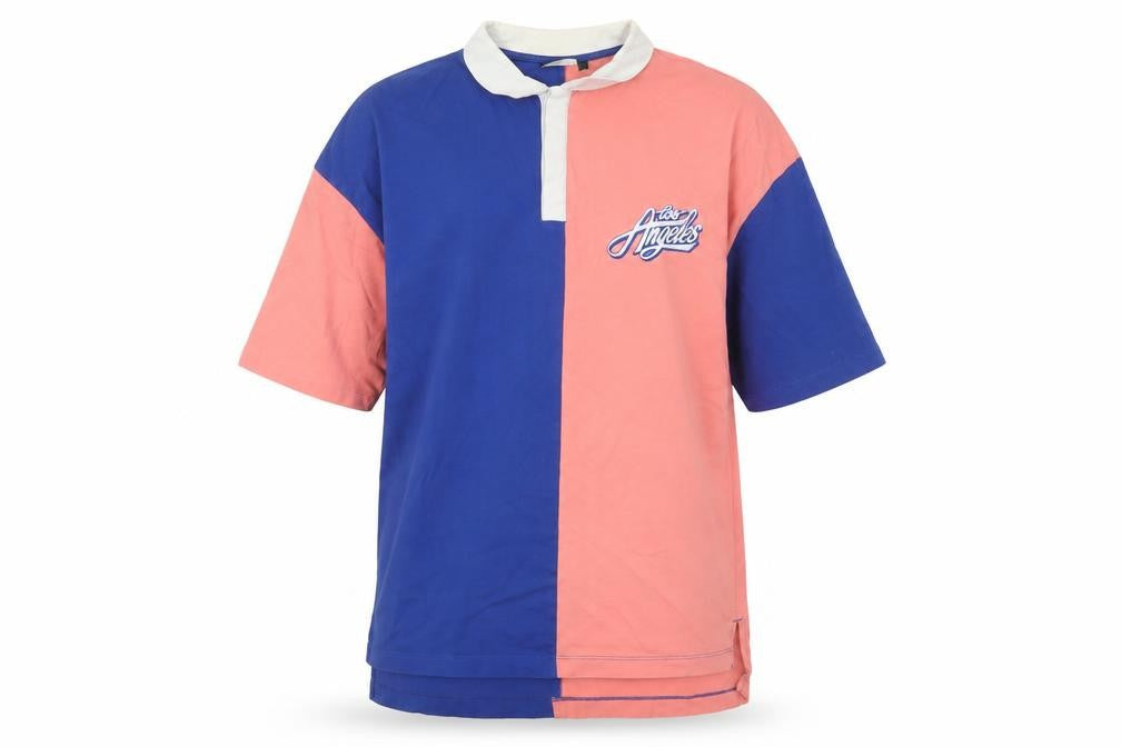 ASOS Design Men's Beige & Blue Colourblock Polo Shirt Size M