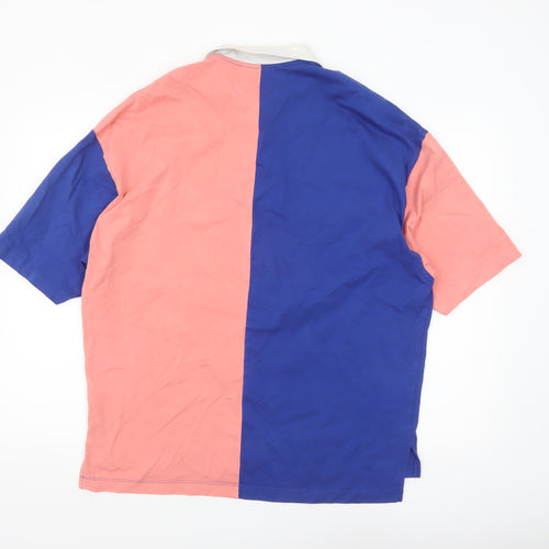 ASOS Design Men's Beige & Blue Colourblock Polo Shirt Size M
