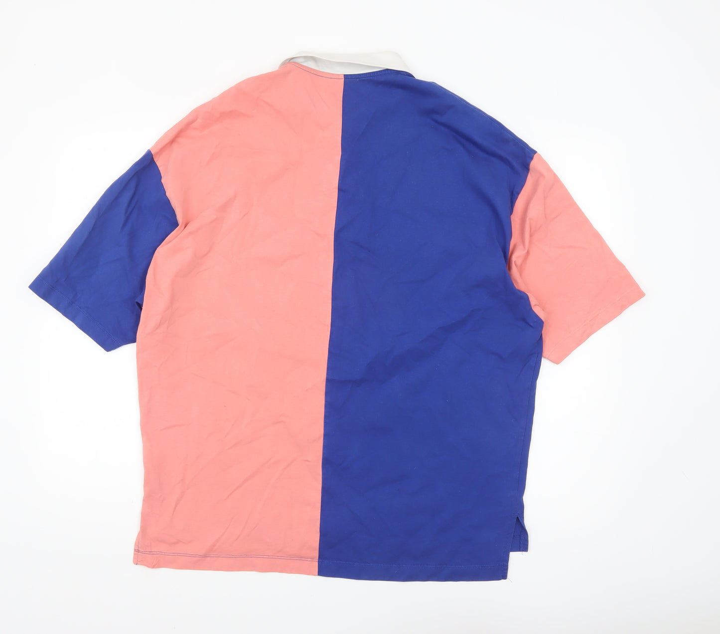 ASOS Design Men's Beige & Blue Colourblock Polo Shirt Size M