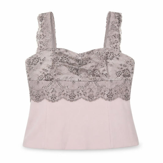 Front view of Presen De Luxe Women's Beige Lace Camisole Formal Top UK 18