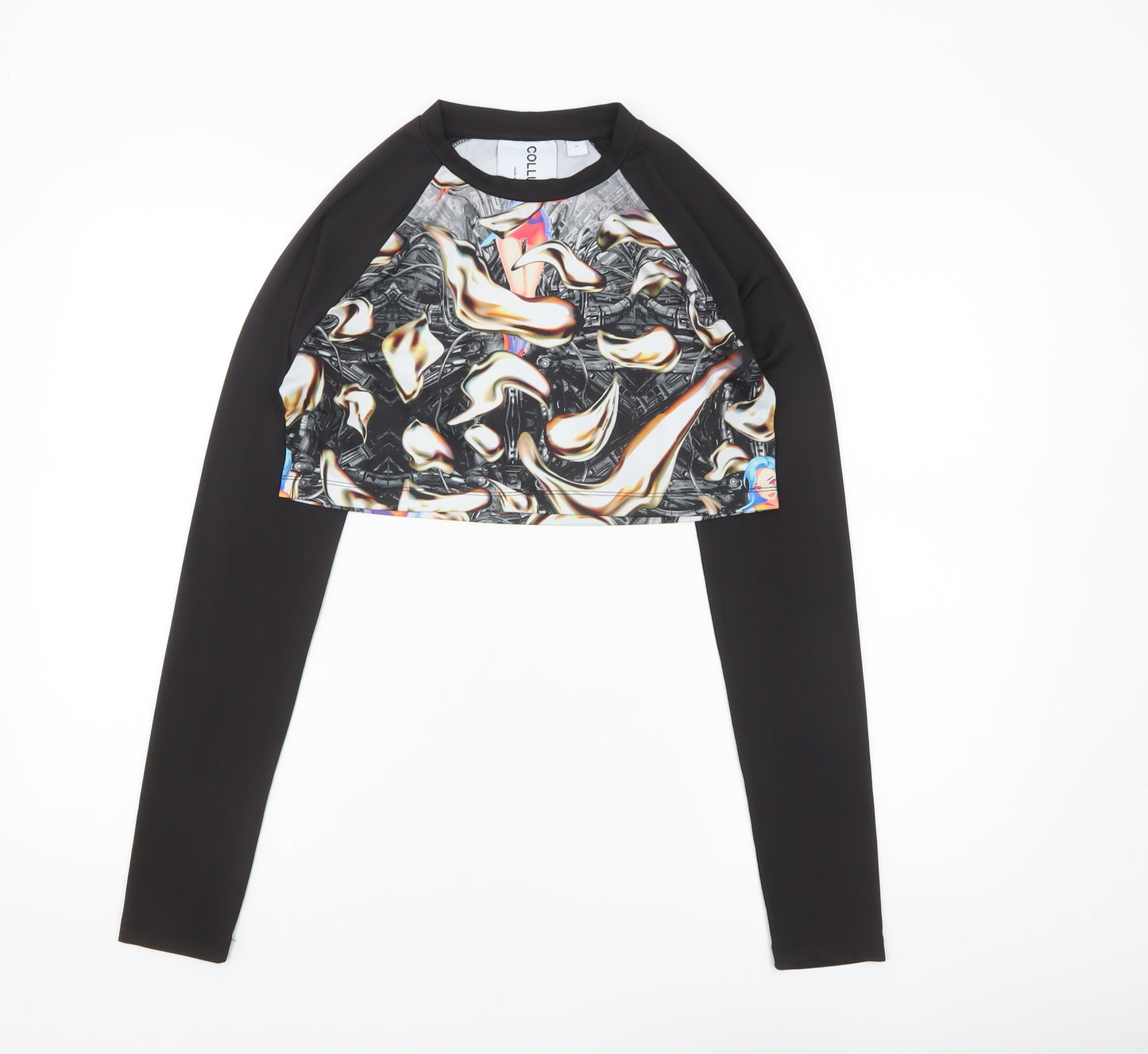 Collusion Women’s Multicoloured Cropped Long Sleeve Raglan Top S