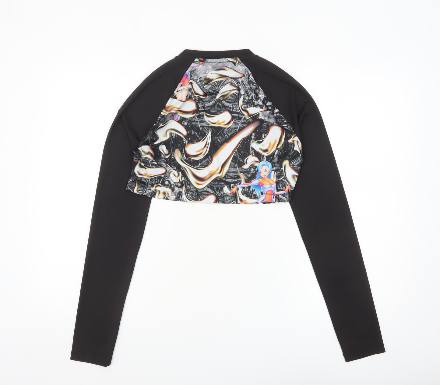 Collusion Women’s Multicoloured Cropped Long Sleeve Raglan Top S