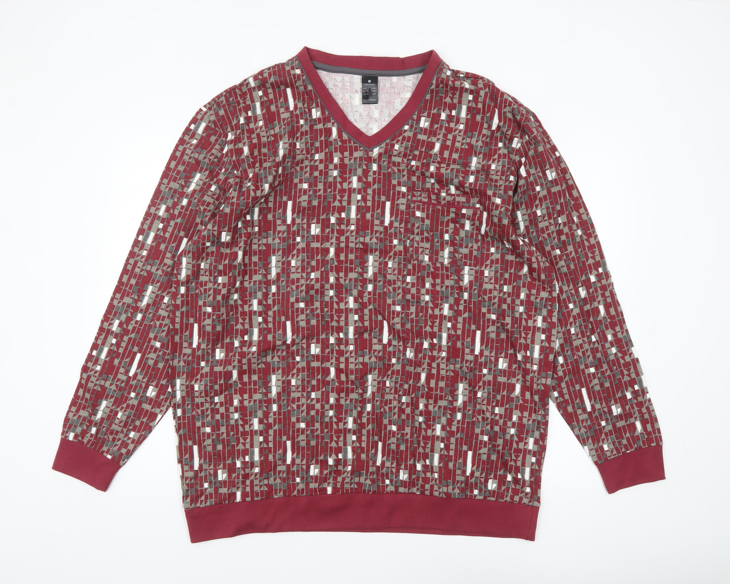 Wäschepur Men’s Red Geometric Cotton Long Sleeve Top 3XL Regular