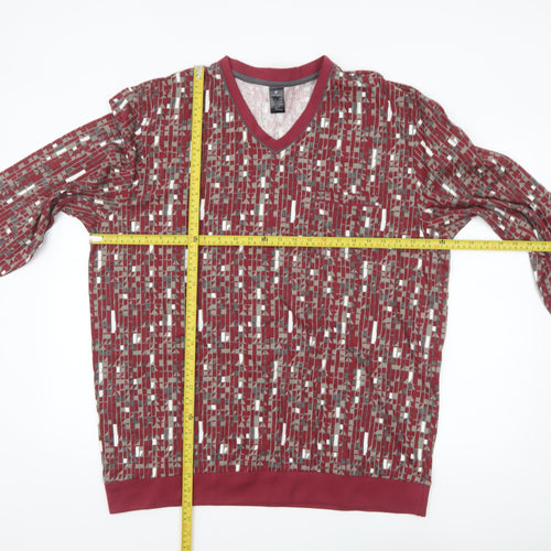 Wäschepur Men’s Red Geometric Cotton Long Sleeve Top 3XL Regular