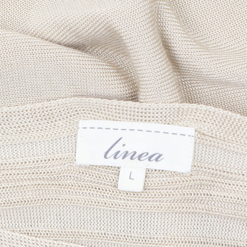 Linea Women’s Beige Bohemian Knit Blouse L Flared 3/4 Sleeve