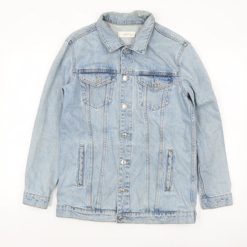 Mango Women Blue Denim Basic Jacket XS Button Front Classic Style
