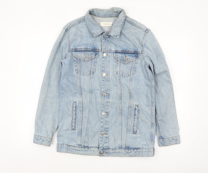 Mango Women Blue Denim Basic Jacket XS Button Front Classic Style