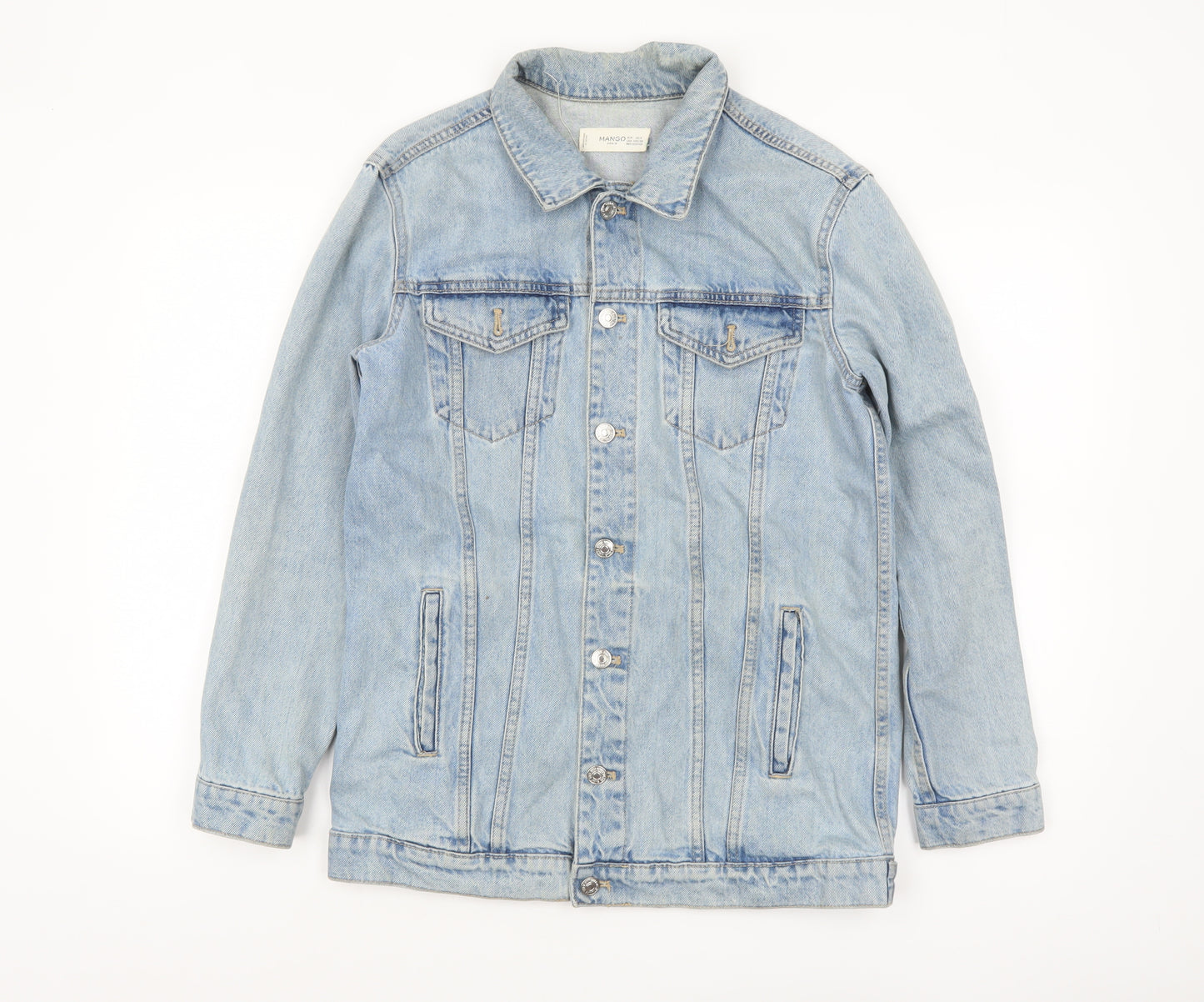 Mango Women Blue Denim Basic Jacket XS Button Front Classic Style
