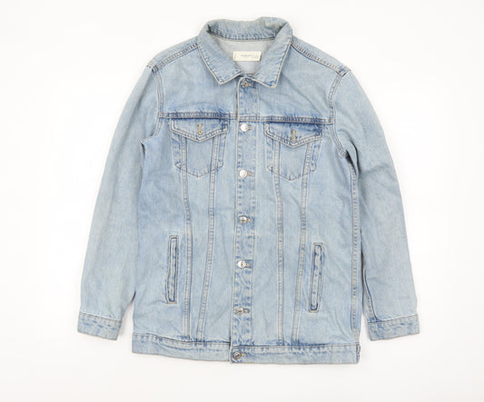 Mango Women Blue Denim Basic Jacket XS Button Front Classic Style