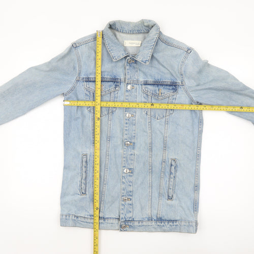 Mango Women Blue Denim Basic Jacket XS Button Front Classic Style