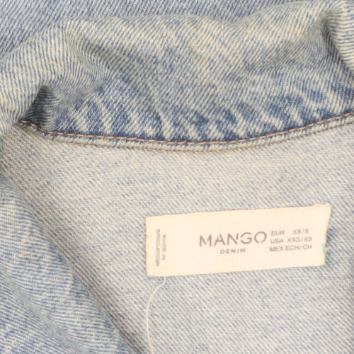 Mango Women Blue Denim Basic Jacket XS Button Front Classic Style