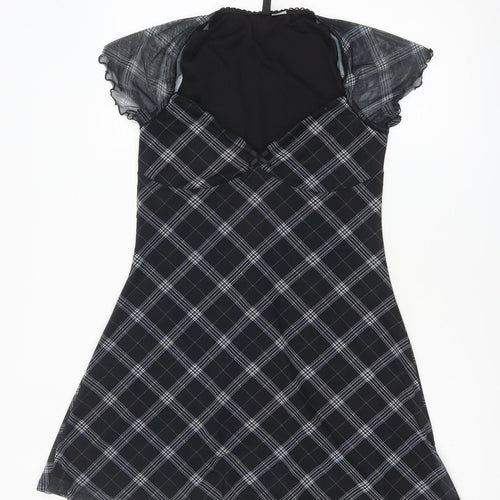 H&M Divided Women’s Black Check A-Line Short Dress Size 12