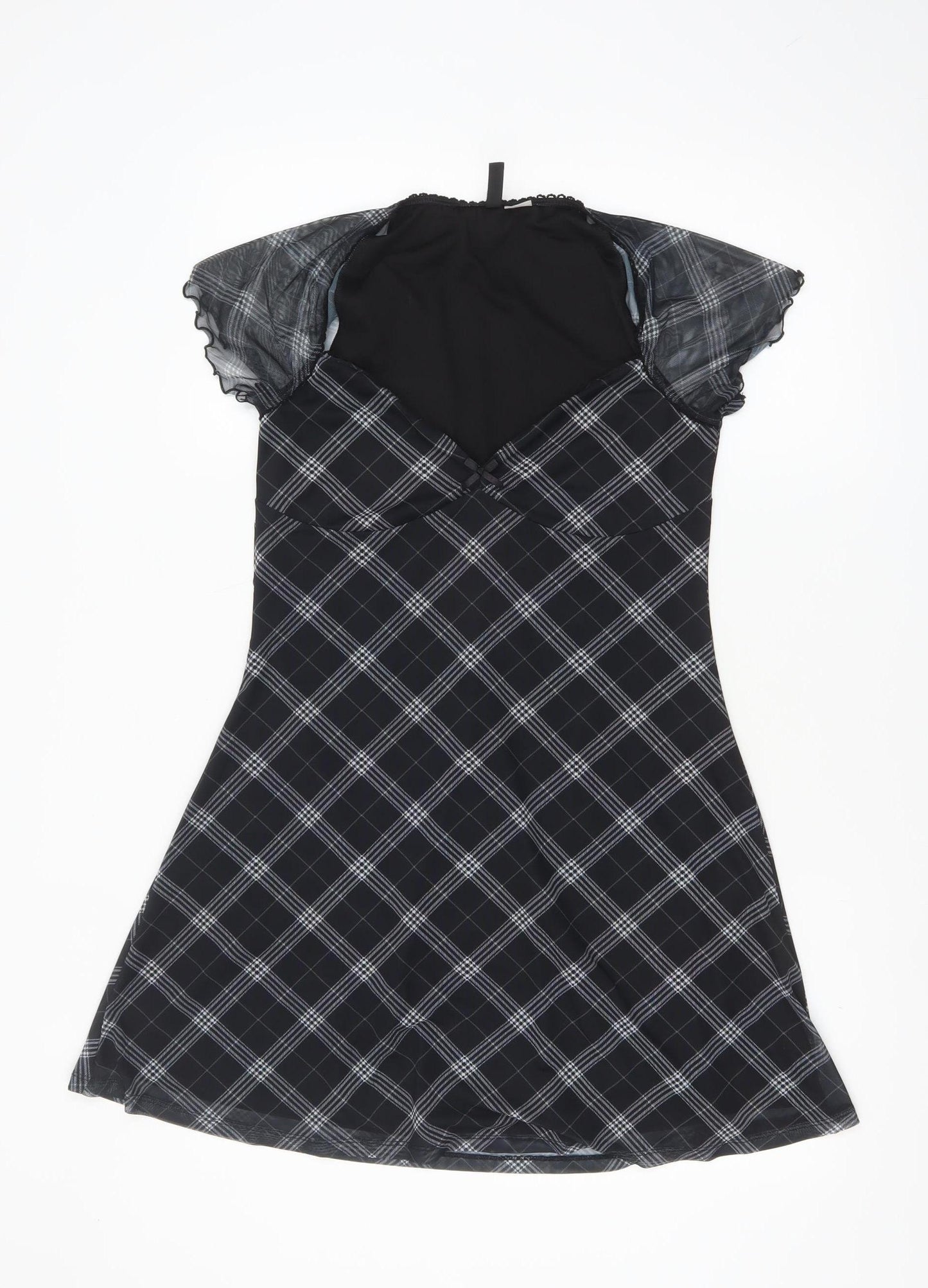 H&M Divided Women’s Black Check A-Line Short Dress Size 12