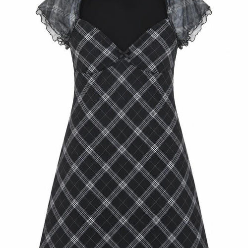 H&M Divided Women’s Black Check A-Line Short Dress Size 12