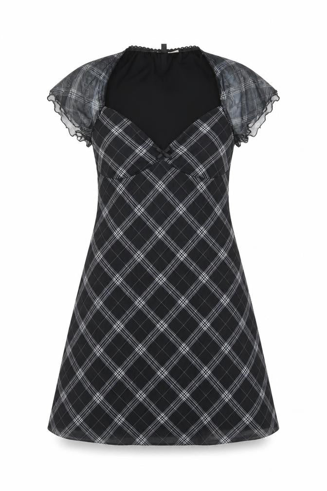 H&M Divided Women’s Black Check A-Line Short Dress Size 12