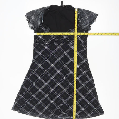 H&M Divided Women’s Black Check A-Line Short Dress Size 12