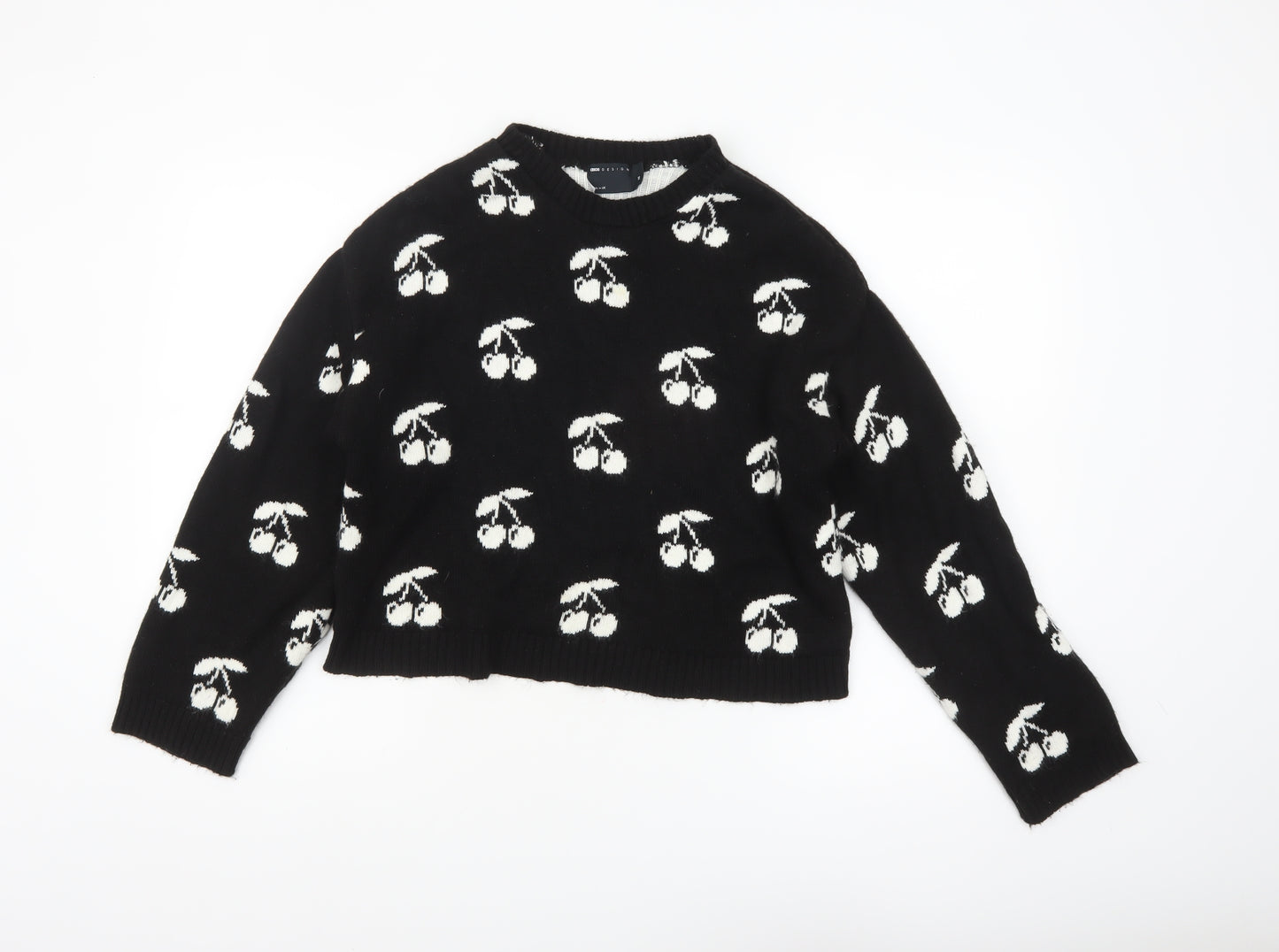 ASOS Women’s Black Cherry Print Knit Pullover Jumper XS
