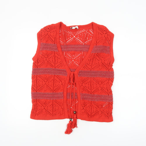 Marks and Spencer Women’s Red Open Knit Tasselled Sleeveless Vest S