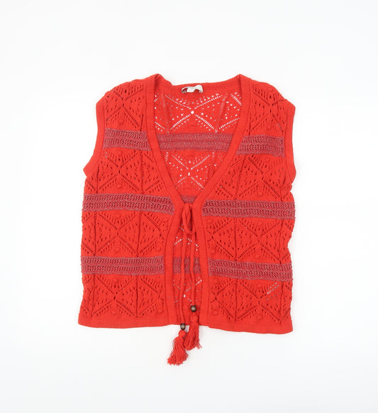 Marks and Spencer Women’s Red Open Knit Tasselled Sleeveless Vest S