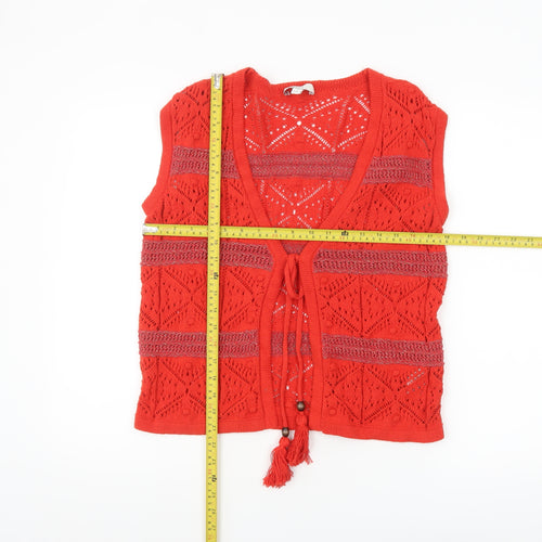 Marks and Spencer Women’s Red Open Knit Tasselled Sleeveless Vest S