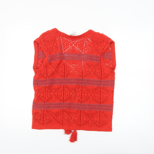Marks and Spencer Women’s Red Open Knit Tasselled Sleeveless Vest S
