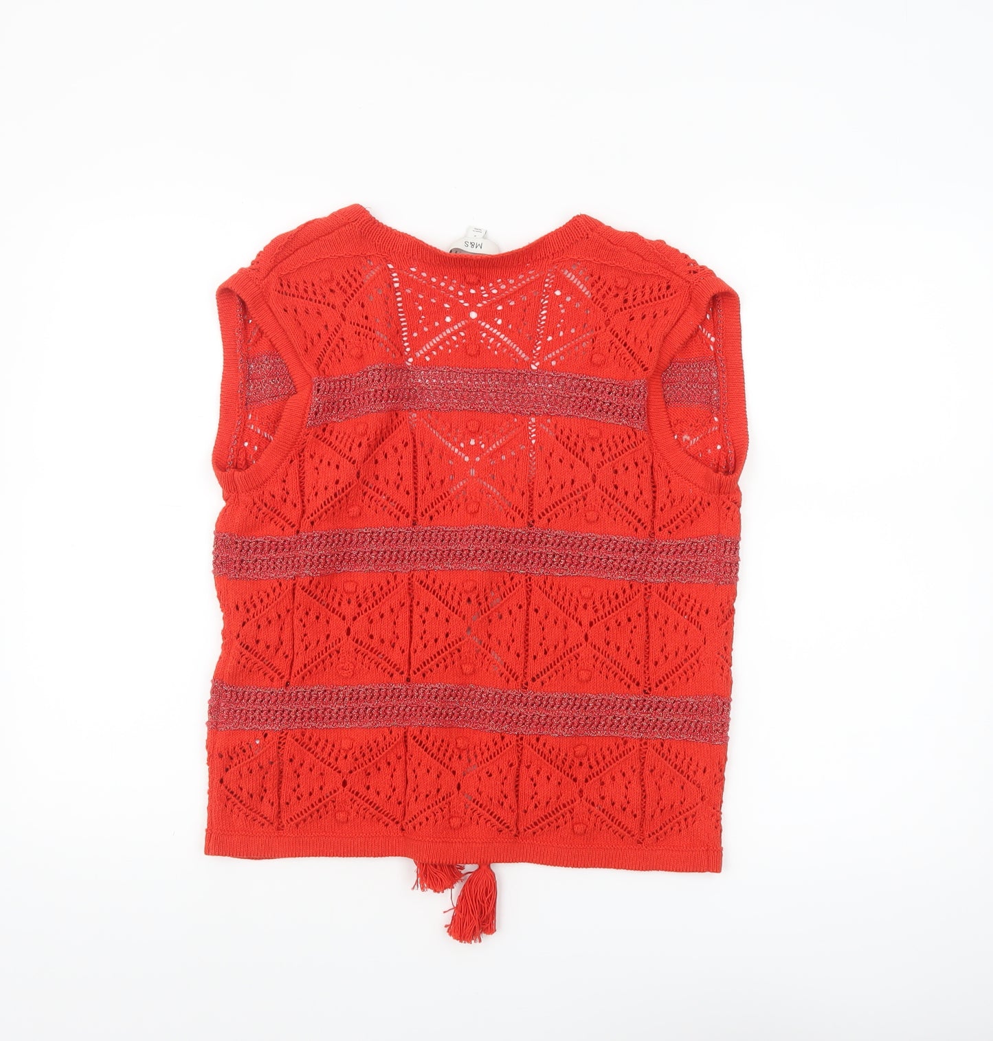 Marks and Spencer Women’s Red Open Knit Tasselled Sleeveless Vest S