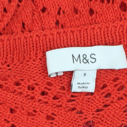 Marks and Spencer Women’s Red Open Knit Tasselled Sleeveless Vest S