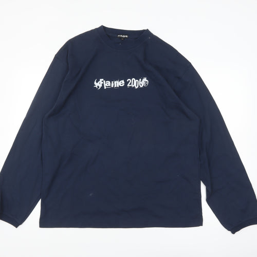 Pyramid Mens Blue Long Sleeve 2006 Graphic Cotton Top L