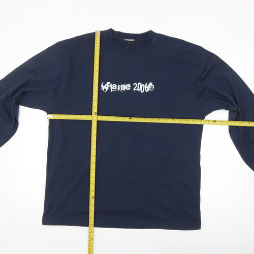Pyramid Mens Blue Long Sleeve 2006 Graphic Cotton Top L