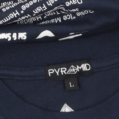 Pyramid Mens Blue Long Sleeve 2006 Graphic Cotton Top L