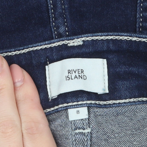 River Island Women Blue Denim High Rise Hot Pants Size 8