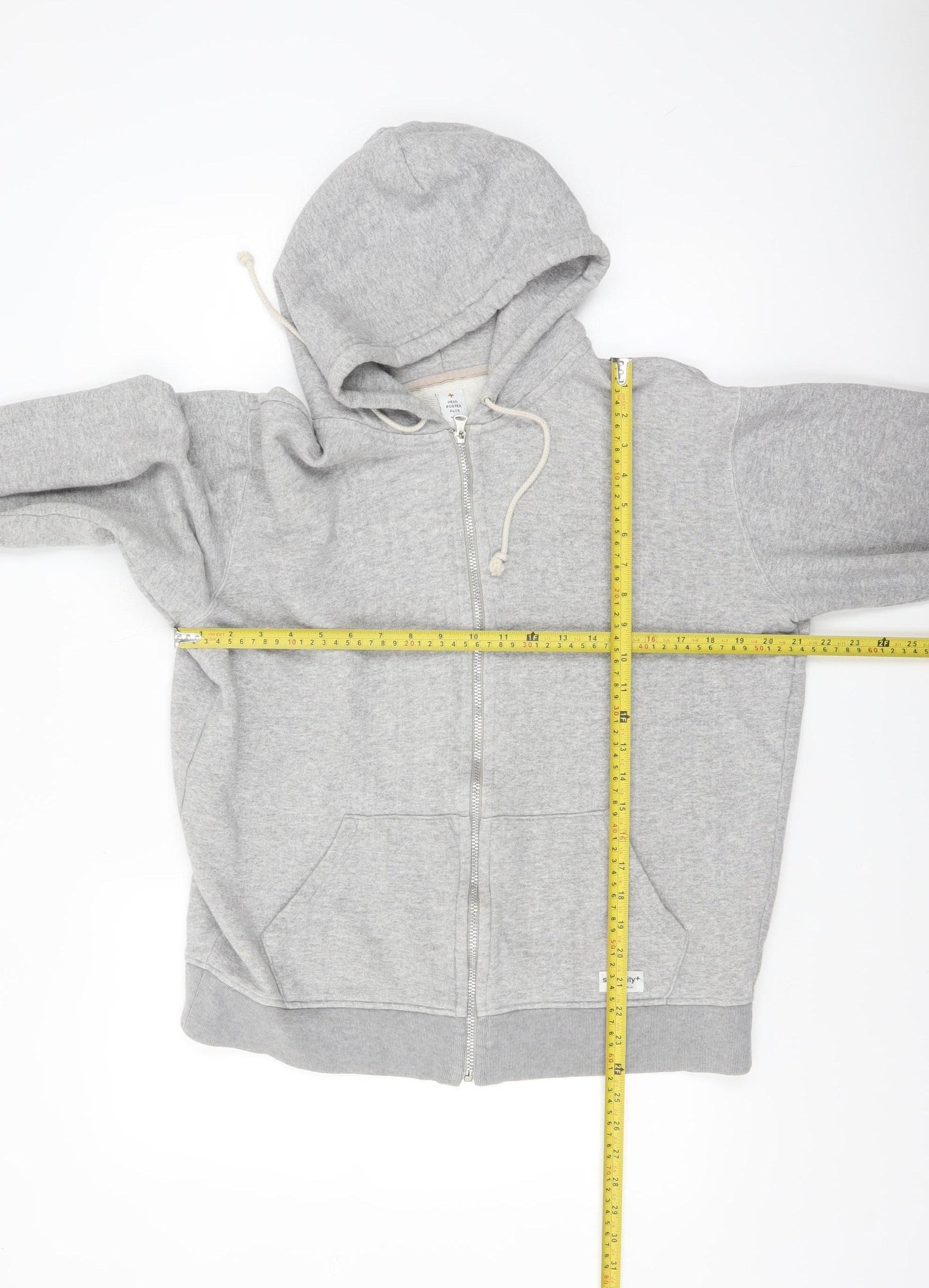 Head Porter Plus Mens Grey Full Zip Hoodie L Fleece Cotton Blend