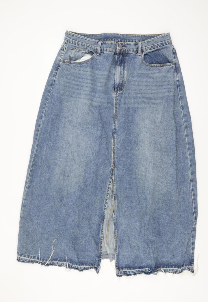 Cider Women Blue Denim Midi Skirt High Rise Straight Style XL