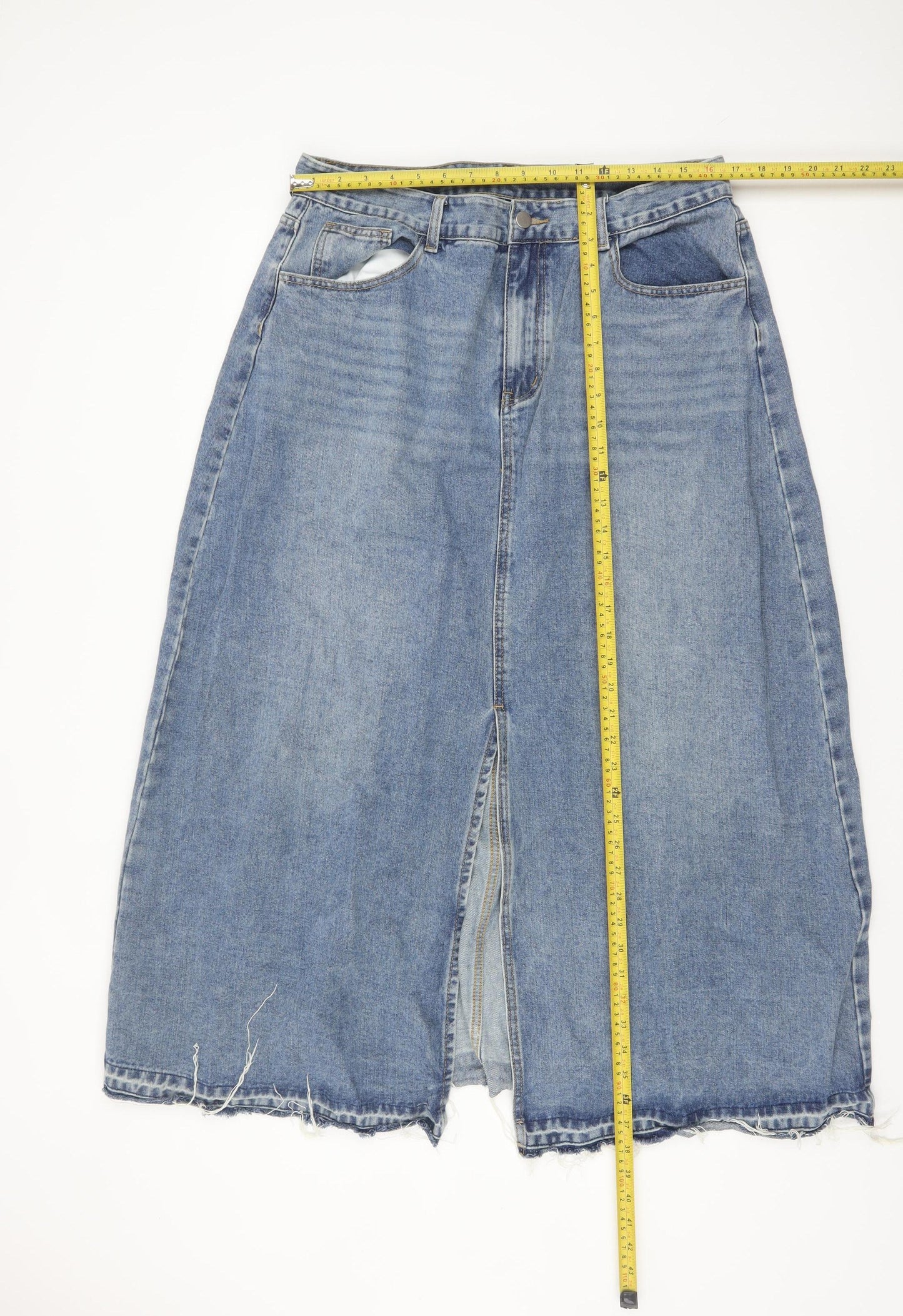 Cider Women Blue Denim Midi Skirt High Rise Straight Style XL