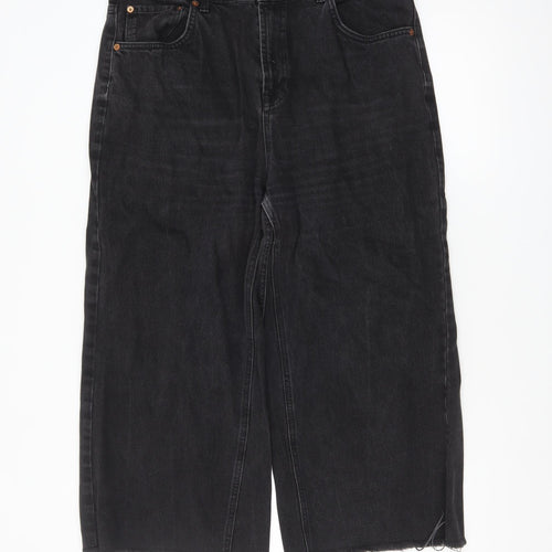 Topshop Women Black Wide-Leg Moto Jeans Size 16 W34 L30