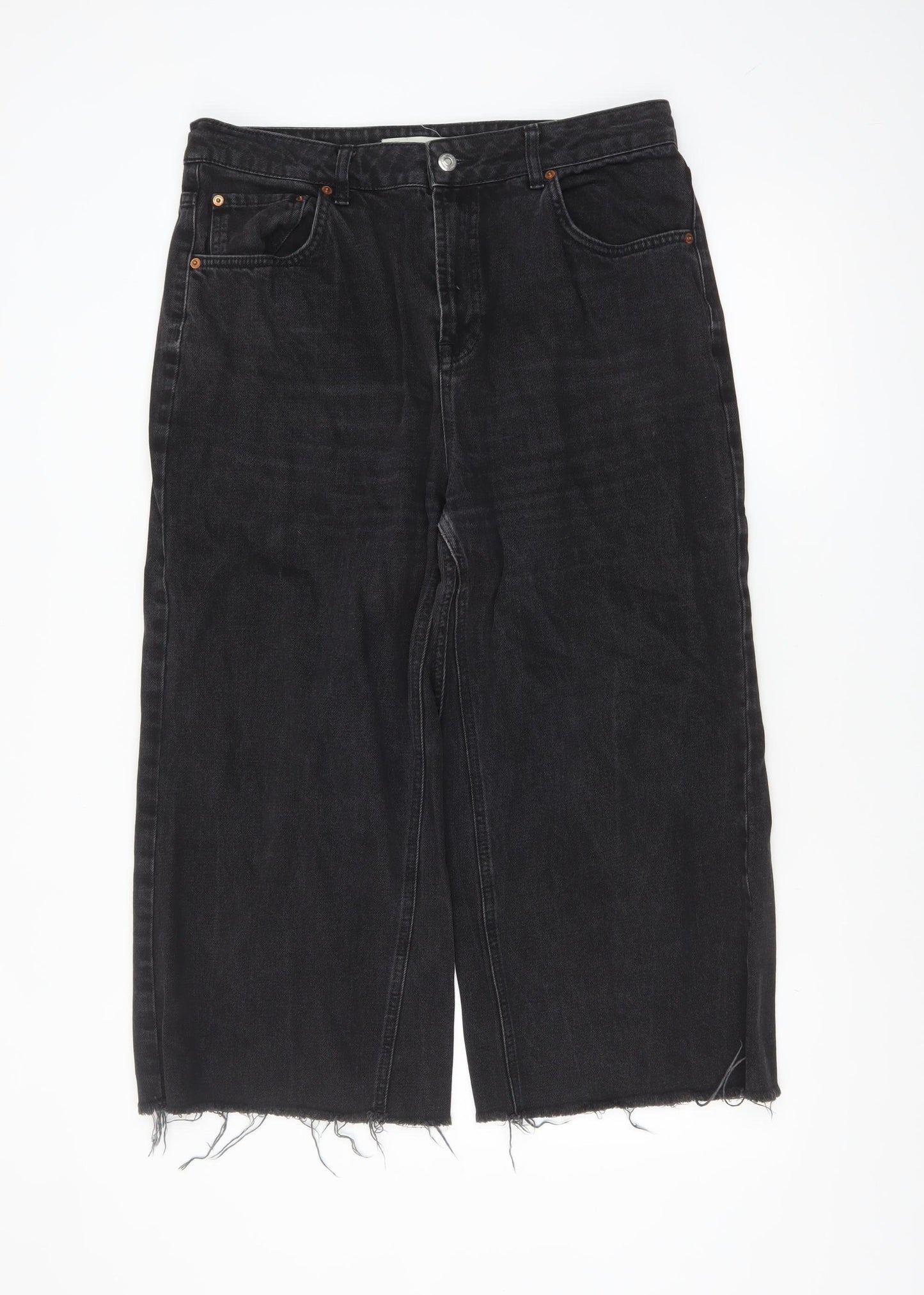 Topshop Women Black Wide-Leg Moto Jeans Size 16 W34 L30