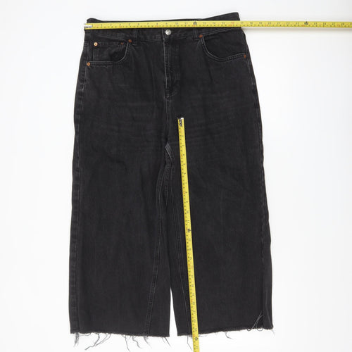 Topshop Women Black Wide-Leg Moto Jeans Size 16 W34 L30