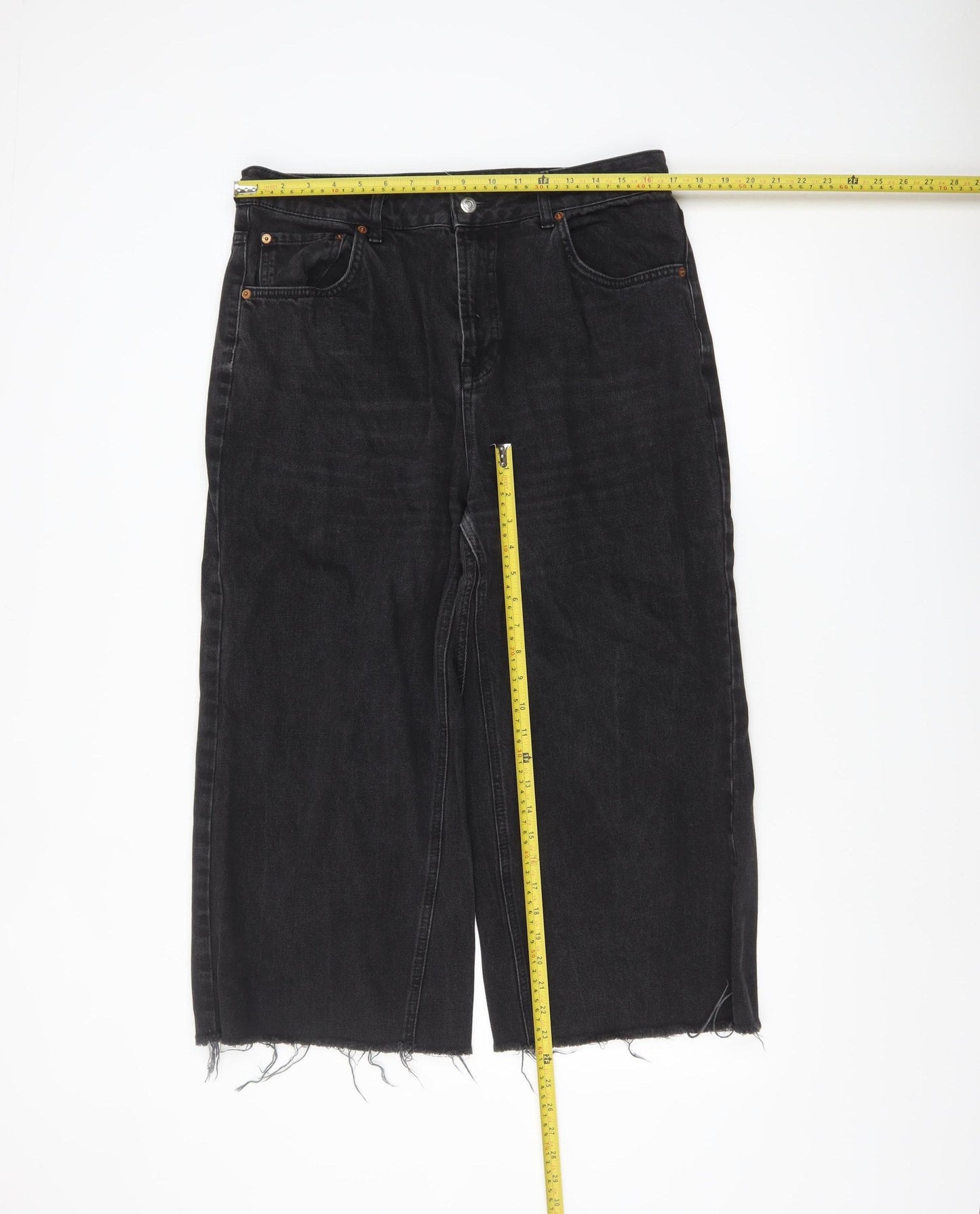Topshop Women Black Wide-Leg Moto Jeans Size 16 W34 L30