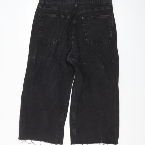 Topshop Women Black Wide-Leg Moto Jeans Size 16 W34 L30