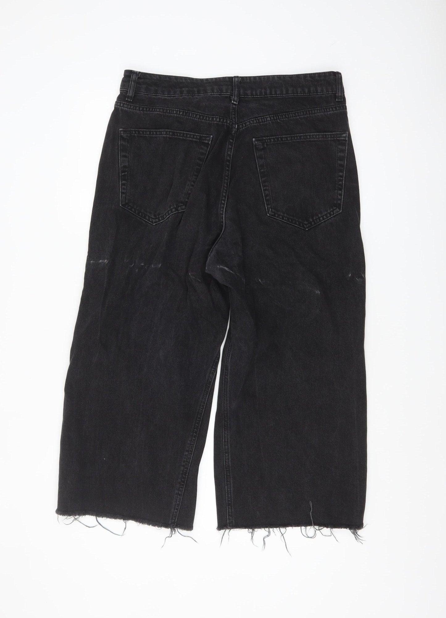 Topshop Women Black Wide-Leg Moto Jeans Size 16 W34 L30