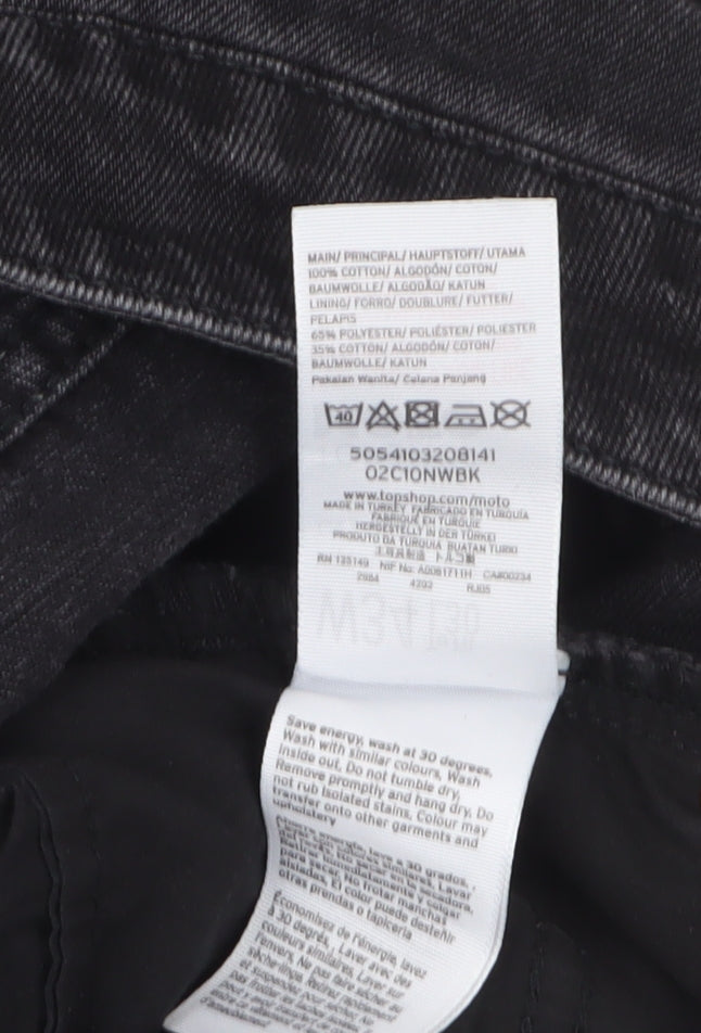 Topshop Women Black Wide-Leg Moto Jeans Size 16 W34 L30